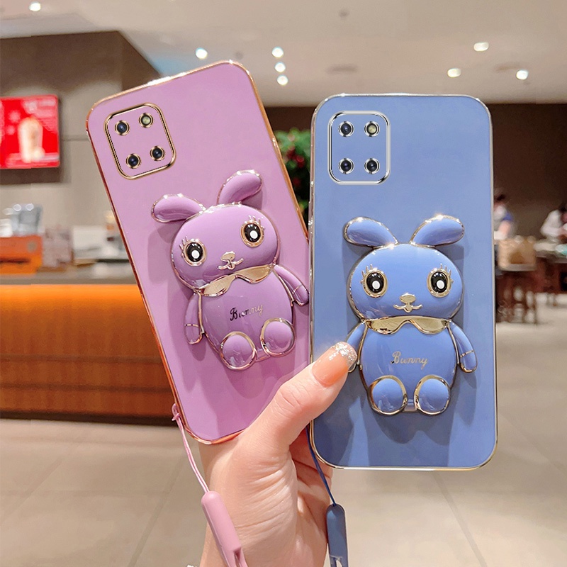 Andyh Case Ponsel Untuk Samsung Galaxy Note10 Lite A81 Lucu Kartun Kelinci Kecil Tepi Lurus Shell Lembut Mengirim lanyard Silikon