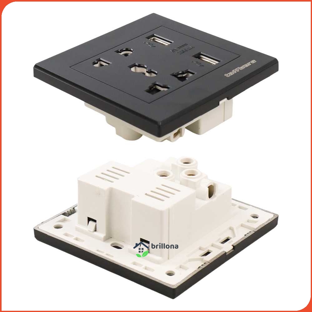 Taffware Stop Kontak Universal Wall Socket UK EU US &amp; 2 Port USB 2.1A - Y1-001