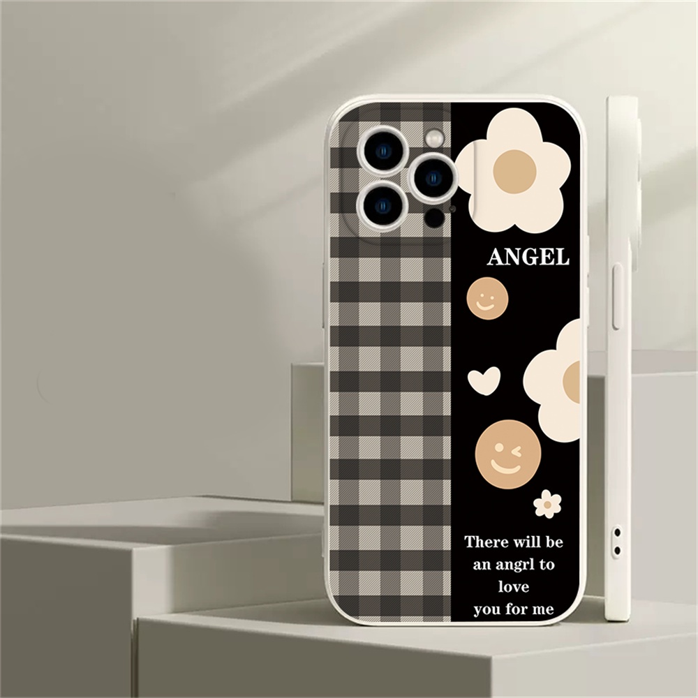 Kamera Full Cover Casing IPhone 14 Pro Max IPhone13 Pro Max IPhone11 Pro Max IPhone12 Pro Max IPhoneX XR XS Max 6 6S 7 8 Plus Motif Kotak-Kotak Bunga Soft Silicone Phone Case Binteacase