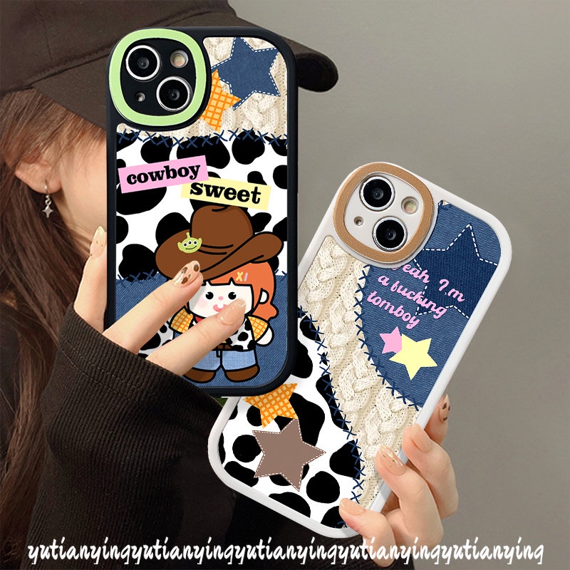 Soft Tpu Denim Splicing Leopard Print Case Realme C53 C30 C20 C25s 9i C35 C25Y C12 C2 C3 C11 C15 C17 C31 C21Y 6s 6i 6 8 5i 8i 7i 5 8Pro C21 GT C17 Sarung Pasangan Koboi Kartun Lucu