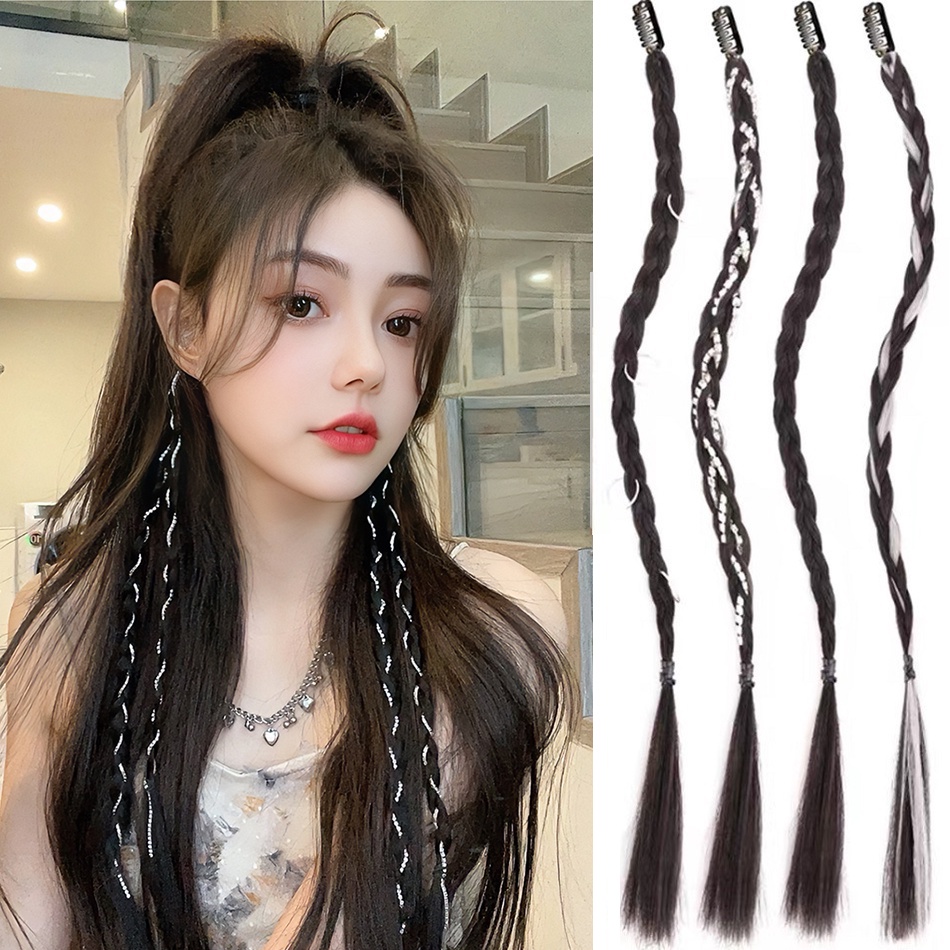 Gadis Wig Kepang Jepit Rambut Keren Alami Twist Kepang Wig Potongan Ponytail Klip Aksesoris Rambut