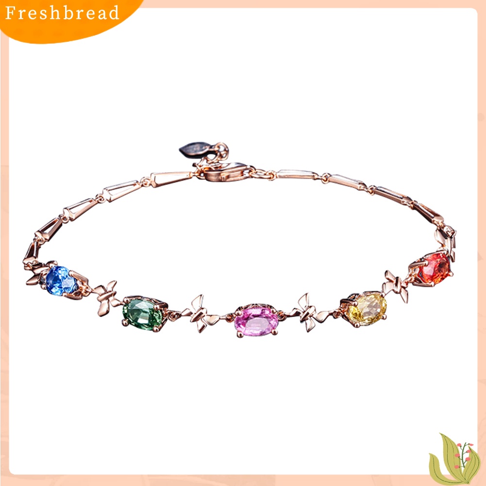 &lt; Freshbread &gt; Elegan Multicolor Oval Berlian Imitasi Kupu-Kupu Wanita Gelang Pesta Perhiasan Hadiah