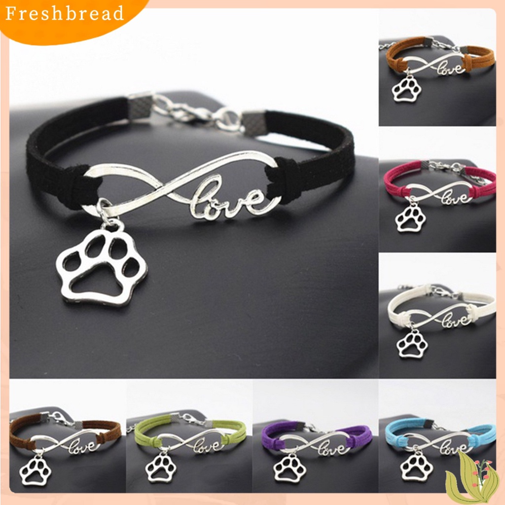 &lt; Freshbread &gt; Wanita Unisex Bergaya Paw Pendant Infinity Cinta Kulit Imitasi Buatan Tangan Gelang