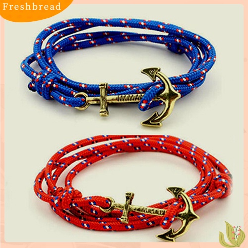 &lt; Freshbread &gt; Fashion Pria Multilayer Handmade Tali Gelang Jangkar Charms Bracelet Bangle