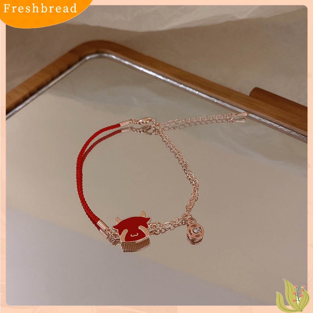 &lt; Freshbread &gt; Braided Bracelet Tali Merah Tidak Berubah Warna Perhiasan Alloy Shio Sapi Maskot Bangle Untuk Tahun Baru