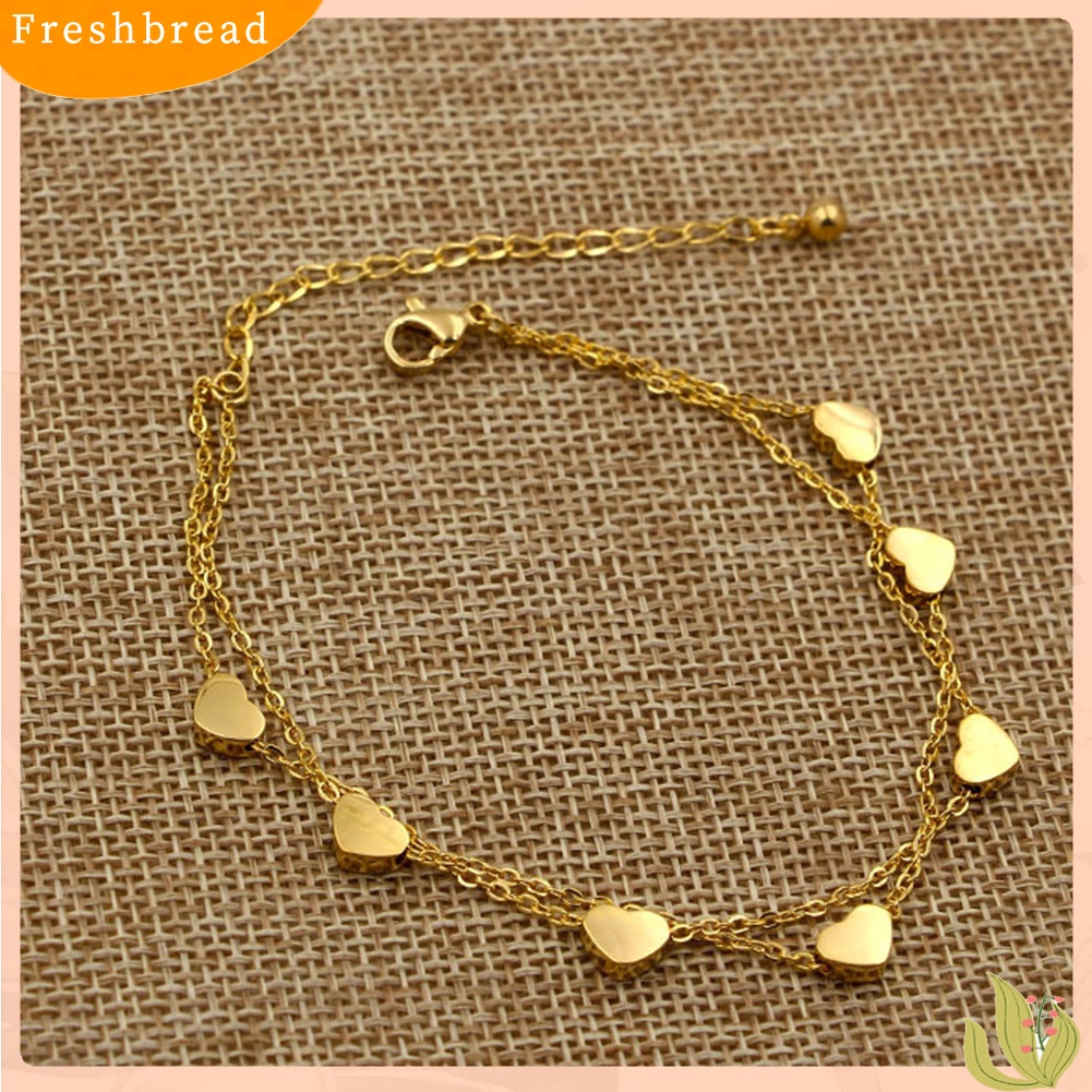 &lt; Freshbread &gt; Fashion Wanita Paduan Pesona Hati Dual Layer Rantai Gelang Pesta Perhiasan Hadiah