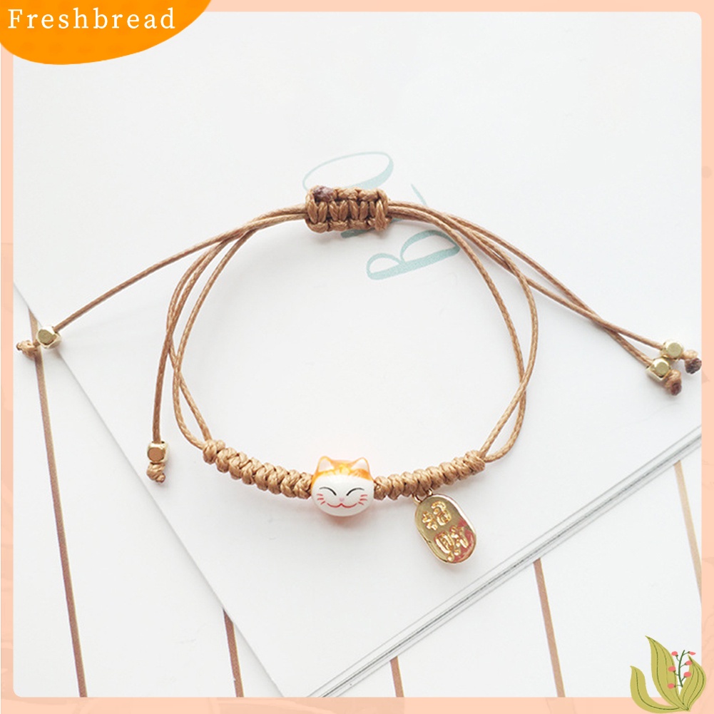 &lt; Freshbread &gt; Pria Wanita Kucing Beruntung Pesona Slide Simpul Dikepang Tali Gelang Bangle Perhiasan Hadiah