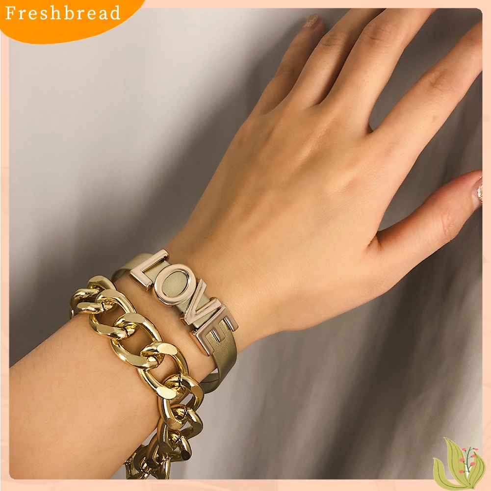 &lt; Freshbread &gt; 2Pcs/Set Fashion Wanita Huruf Inggris Cinta Kuba Rantai Gelang Perhiasan Decor