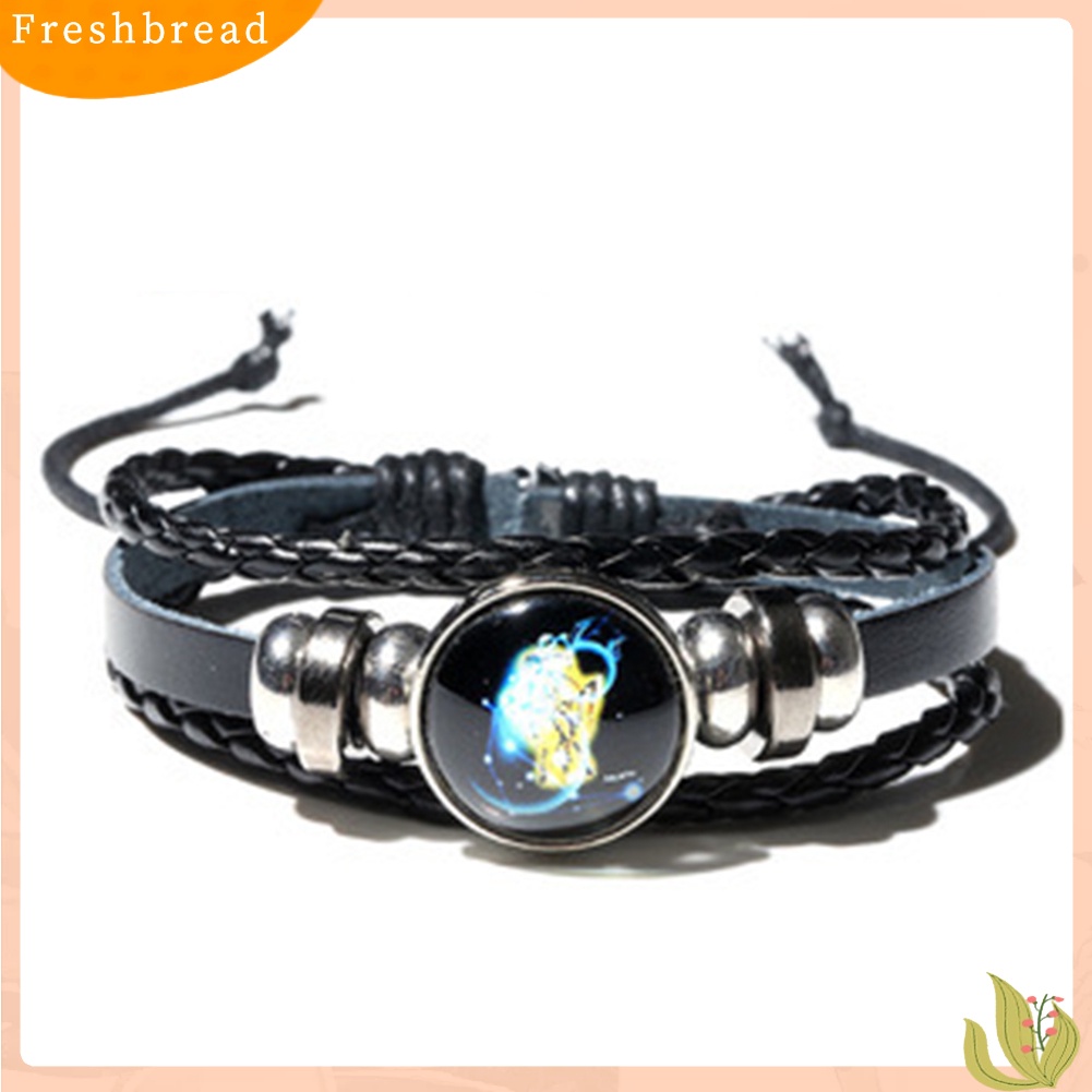 &lt; Freshbread &gt; Unisex Constellation Kaca Cabochon Pesona Multilayer Braided Luminous Bracelet