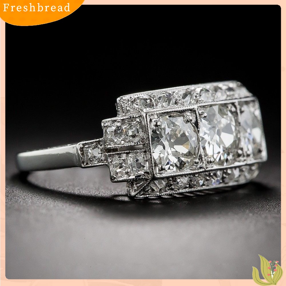 &lt; Freshbread &gt; Topaz Imitasi Elegan Bertatahkan Wanita Cincin Pernikahan Pertunangan Perhiasan Jari Dekorasi