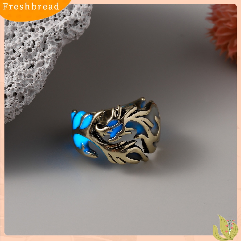 &lt; Freshbread &gt; Cincin Jari Glow in The Dark Adjustable Electroplating Ukiran Geometris Dekorasi Fashion Item Pria Bercahaya Naga Cincin Perhiasan Aksesori