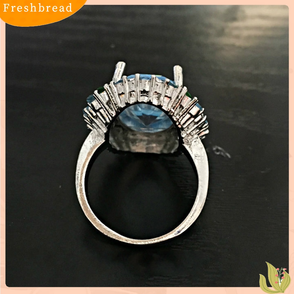 &lt; Freshbread &gt; Mewah Wanita Faux Emerald Aquamarine Bunga Cincin Hadiah Perhiasan Pesta Pernikahan