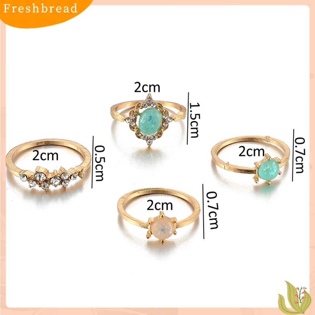 &lt; Freshbread &gt; 4Pcs/Set Cincin Buku Jari Geometris Permata Imitasi Paduan Warna Permen Dapat Ditumpuk Jari Cincin Aksesori Perhiasan