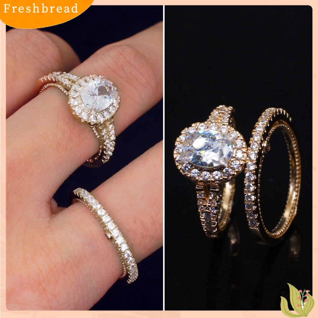 &lt; Freshbread &gt; 2Pcs Wanita Cincin Vintage Mengkilap Elektroplating Geometris Berkilau Dekorasi Duawarna Telur Angsa Permata Imitasi Pernikahan Pertunangan Cincin Perhiasan Hadiah Untuk Anniversary