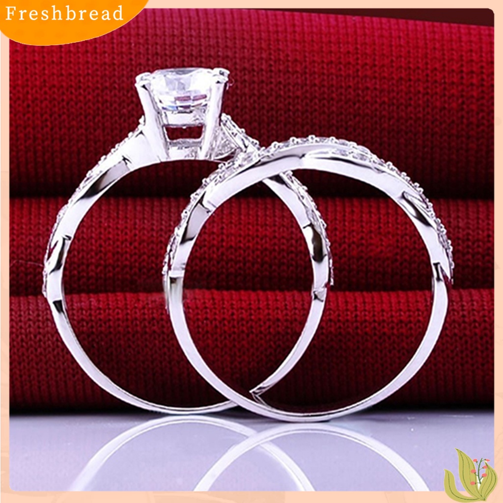 &lt; Freshbread &gt; 2Pcs/Set Cincin Wanita Desain Salib Aksesoris Perhiasan Hias Berlian Imitasi Bertatahkan Cincin Untuk Pernikahan