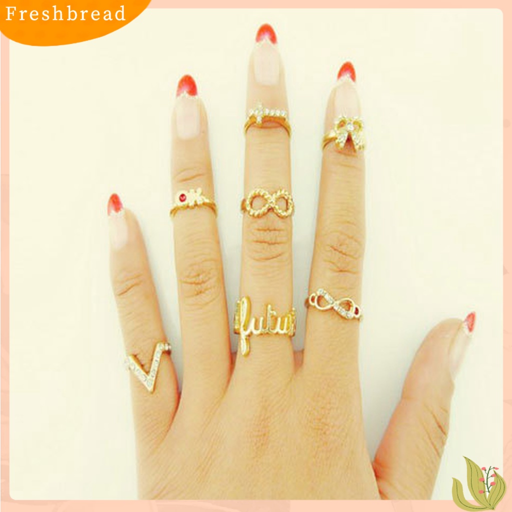 &lt; Freshbread &gt; 7Pcs Cincin Open Ring Stackable Alloy Bentuk Kupu-Kupu Cincin Midi Untuk Pesta