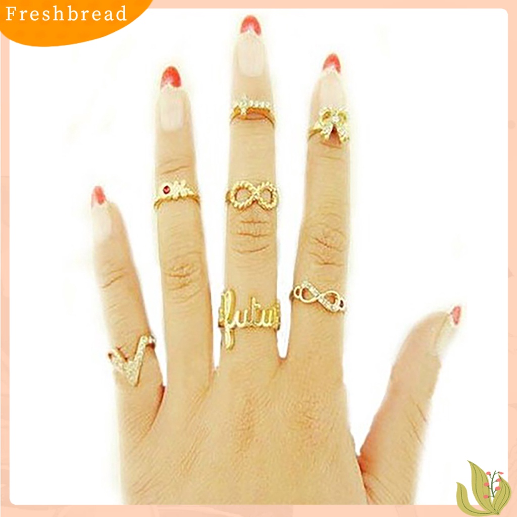 &lt; Freshbread &gt; 7Pcs Cincin Open Ring Stackable Alloy Bentuk Kupu-Kupu Cincin Midi Untuk Pesta