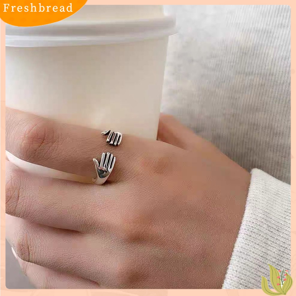 &lt; Freshbread &gt; Wanita Cincin Geometris Electroplating Halus Adjustable Menawan Dekorasi Tahan Luntur Kepribadian Retro Cinta Peluk Cincin Wanita Perhiasan