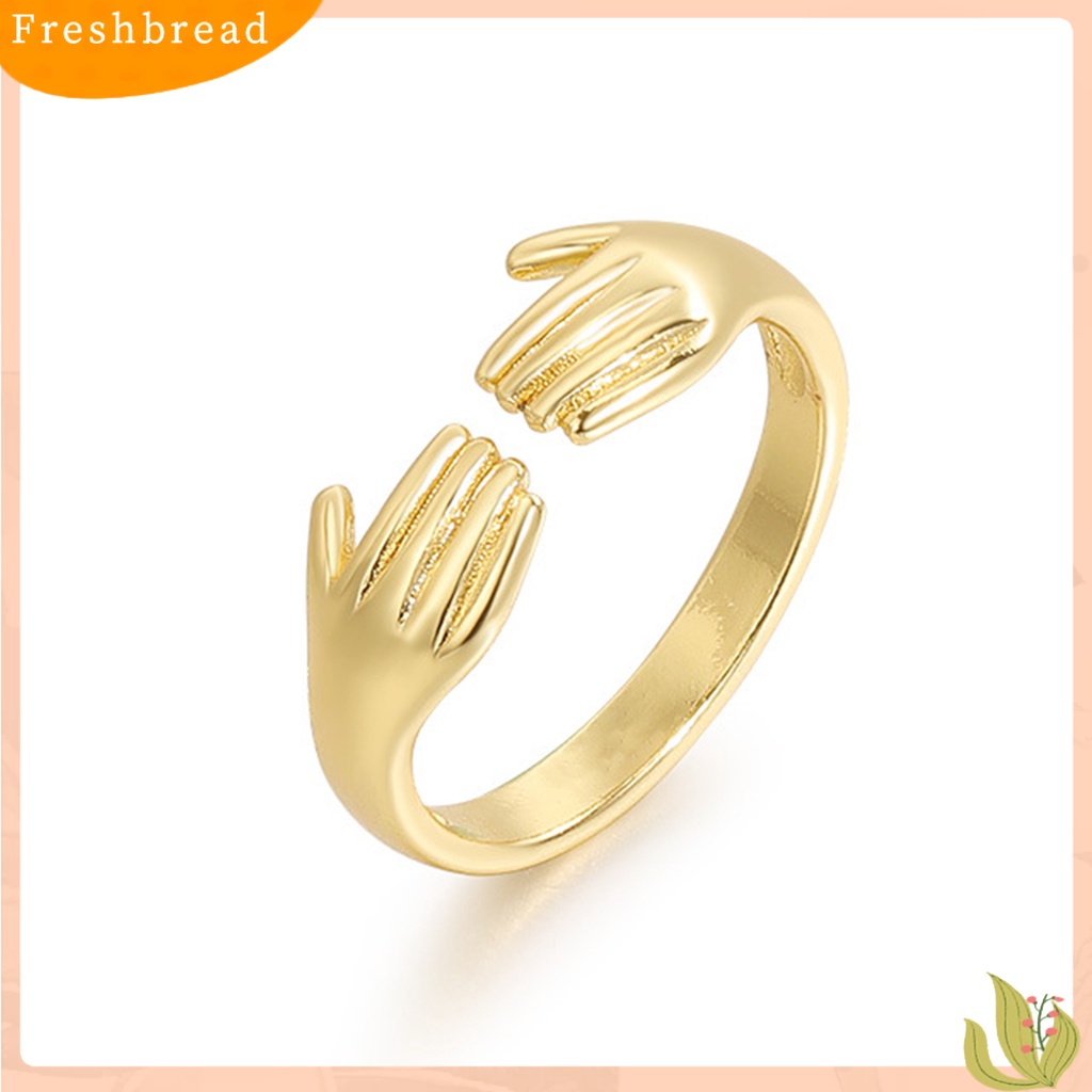 &lt; Freshbread &gt; Wanita Cincin Geometris Electroplating Halus Adjustable Menawan Dekorasi Tahan Luntur Kepribadian Retro Cinta Peluk Cincin Wanita Perhiasan