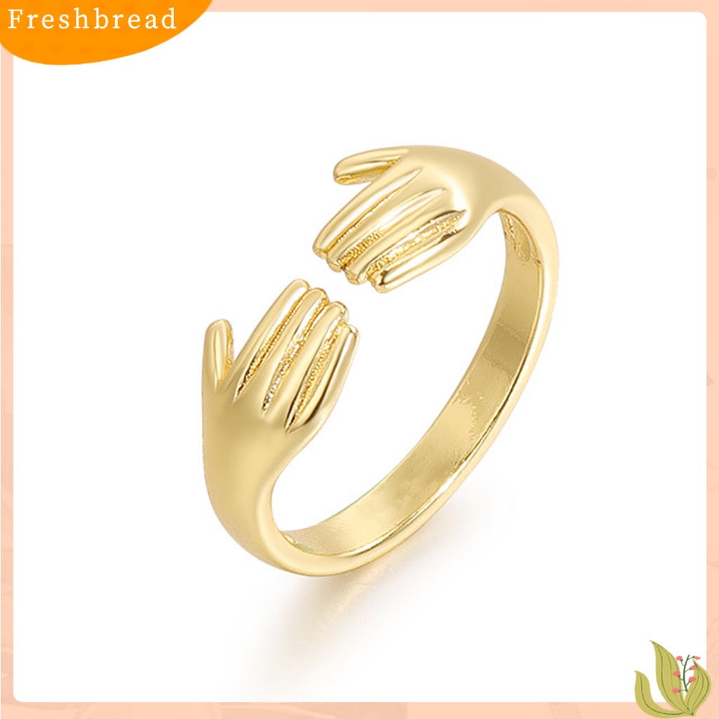 &lt; Freshbread &gt; Wanita Cincin Geometris Electroplating Halus Adjustable Menawan Dekorasi Tahan Luntur Kepribadian Retro Cinta Peluk Cincin Wanita Perhiasan