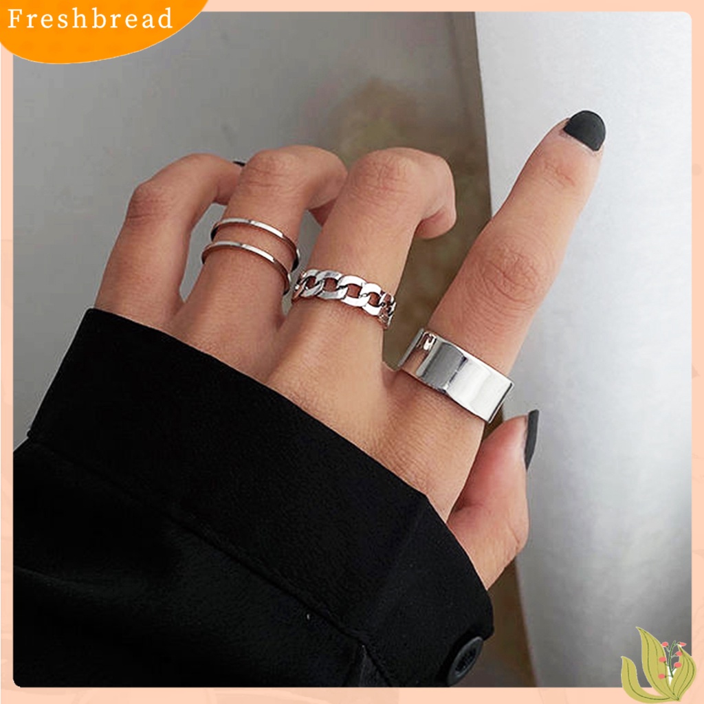 &lt; Freshbread &gt; 3Pcs Cincin Wanita Kepribadian Hip-hop Adjustable Open End Finger Joint Dekorasi