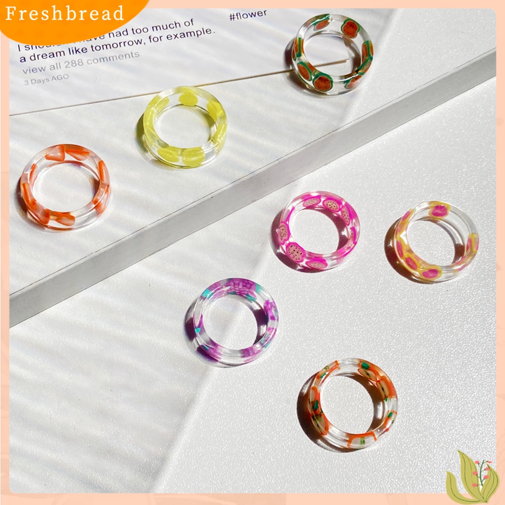 &lt; Freshbread &gt; 7Pcs Cincin Warna-Warni Menarik Nyaman Dipakai Resin Lemon Resin Finger Rings Untuk Hadiah