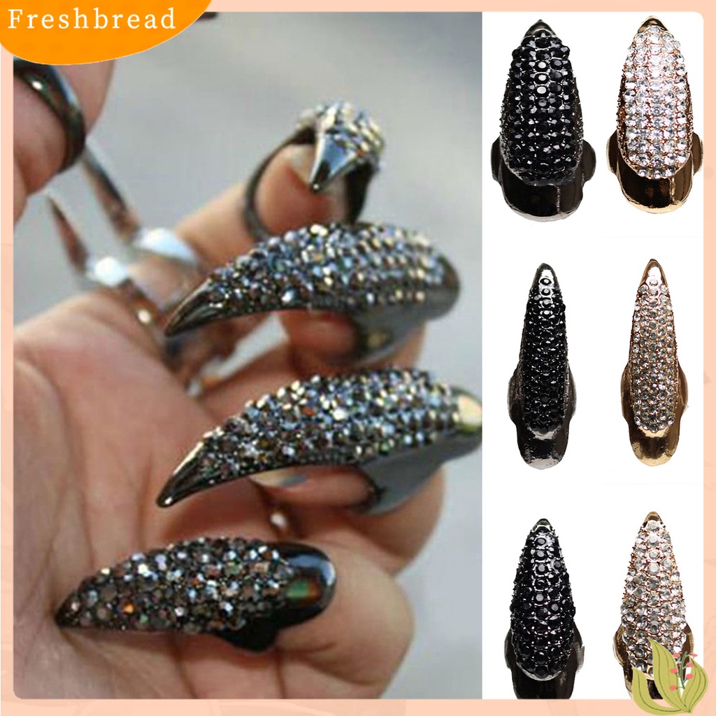 &lt; Freshbread &gt; Eagle Claw Rock Style Unisex Cincin Paduan Ujung Jari Panjang Berlian Imitasi Cincin Kuku Cosplay Accessaries