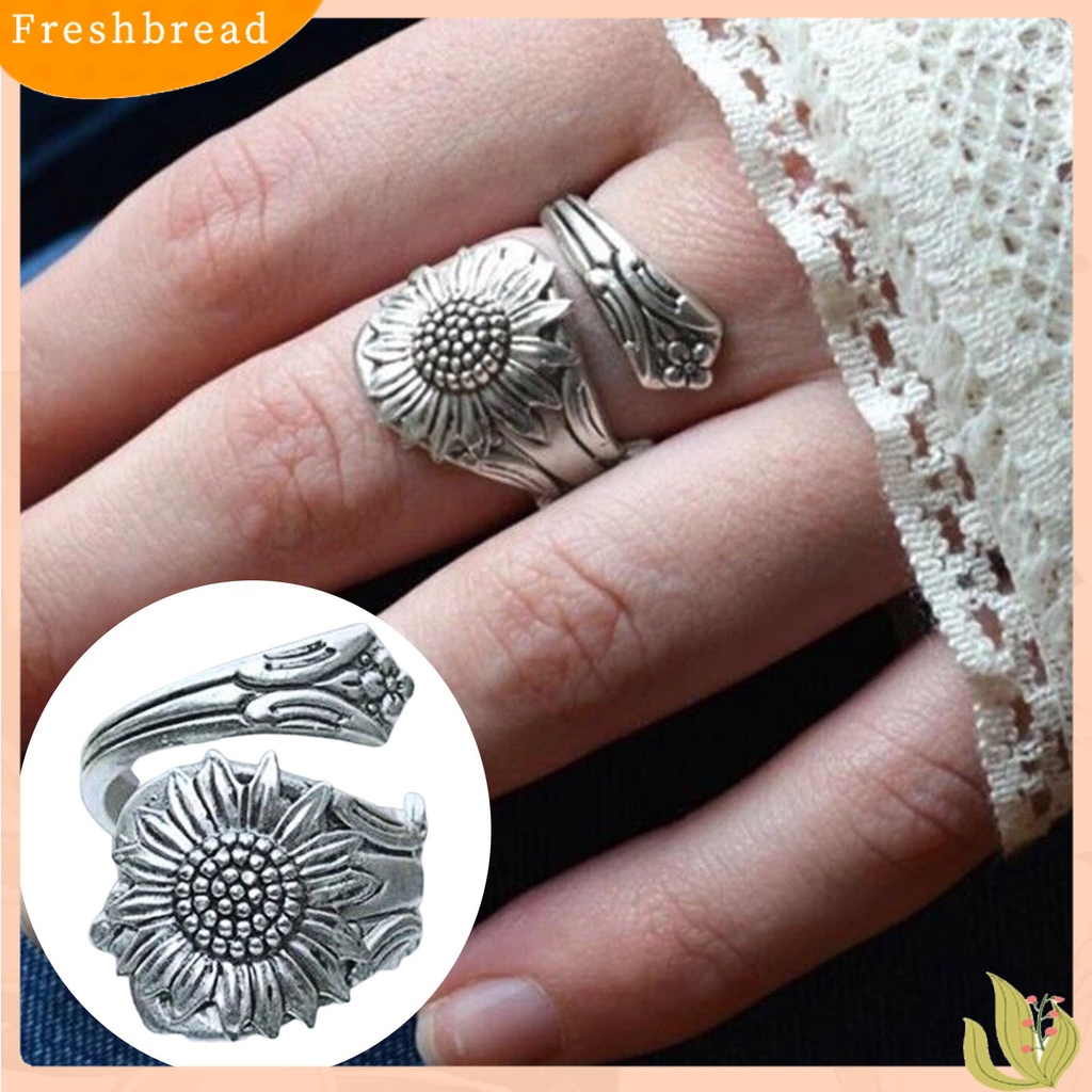 &lt; Freshbread &gt; Cincin Pembukaan Wanita All-match Bunga Matahari Mekar Sederhana Alloy Adjustable Untuk Tanggal