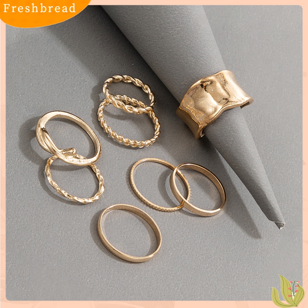 &lt; Freshbread &gt; 8Pcs/Set Fashion Cincin Sederhana Indah Paduan Tidak Teratur Bentuk Dikepang Jari Cincin Aksesoris Perhiasan