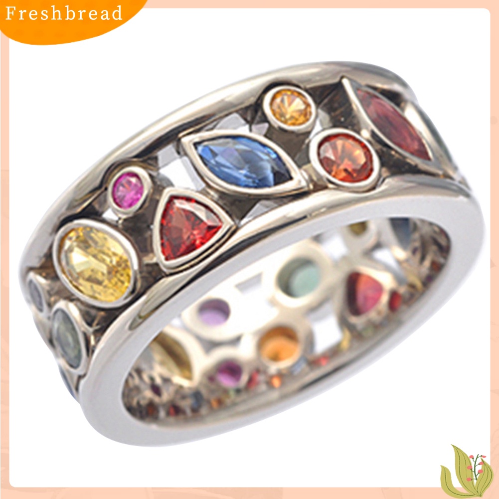 &lt; Freshbread &gt; Pola Geometris Berongga Berlian Imitasi Wanita Jari Cincin Pesta Perjamuan Perhiasan Hadiah