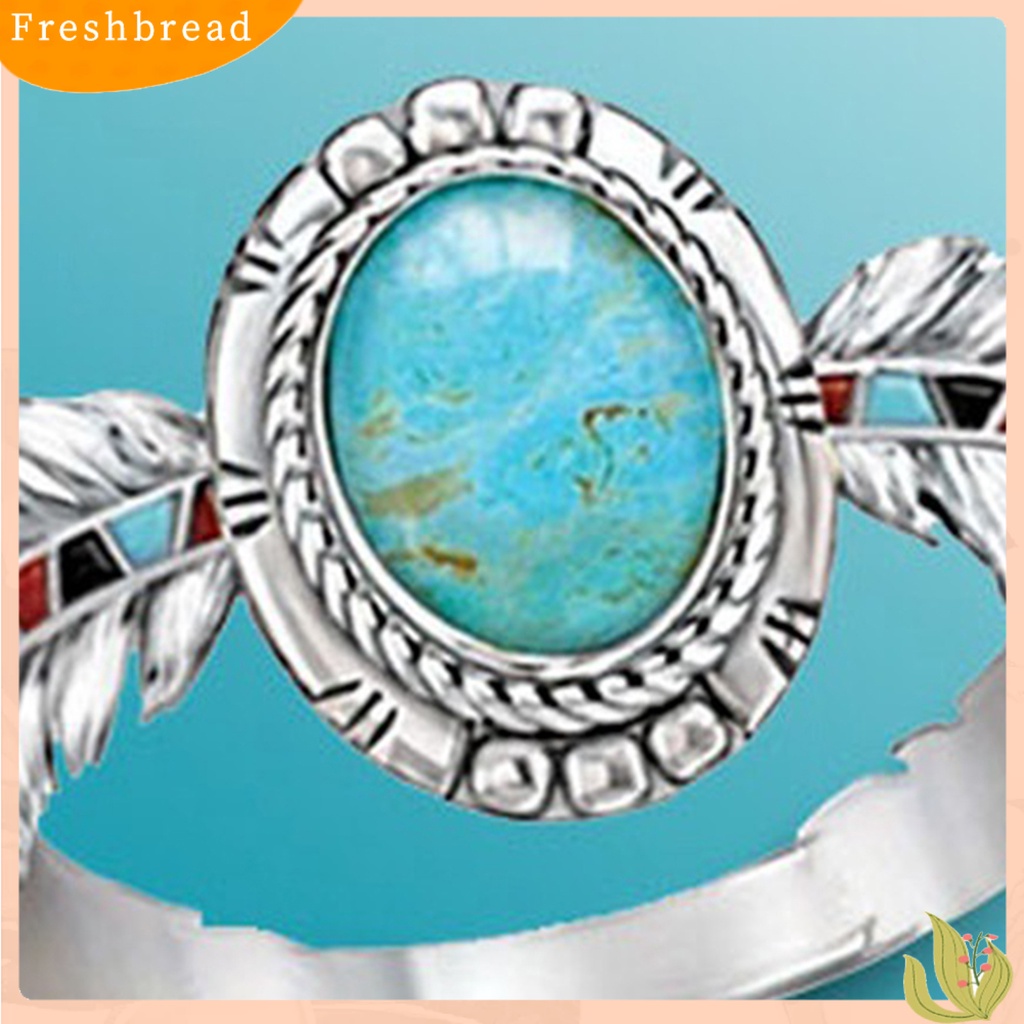 &lt; Freshbread &gt; Gaya Etnik Pernyataan Sederhana Vintage Cincin Wanita Turquoise Eagle Feather Ring Jewelry Accessaries