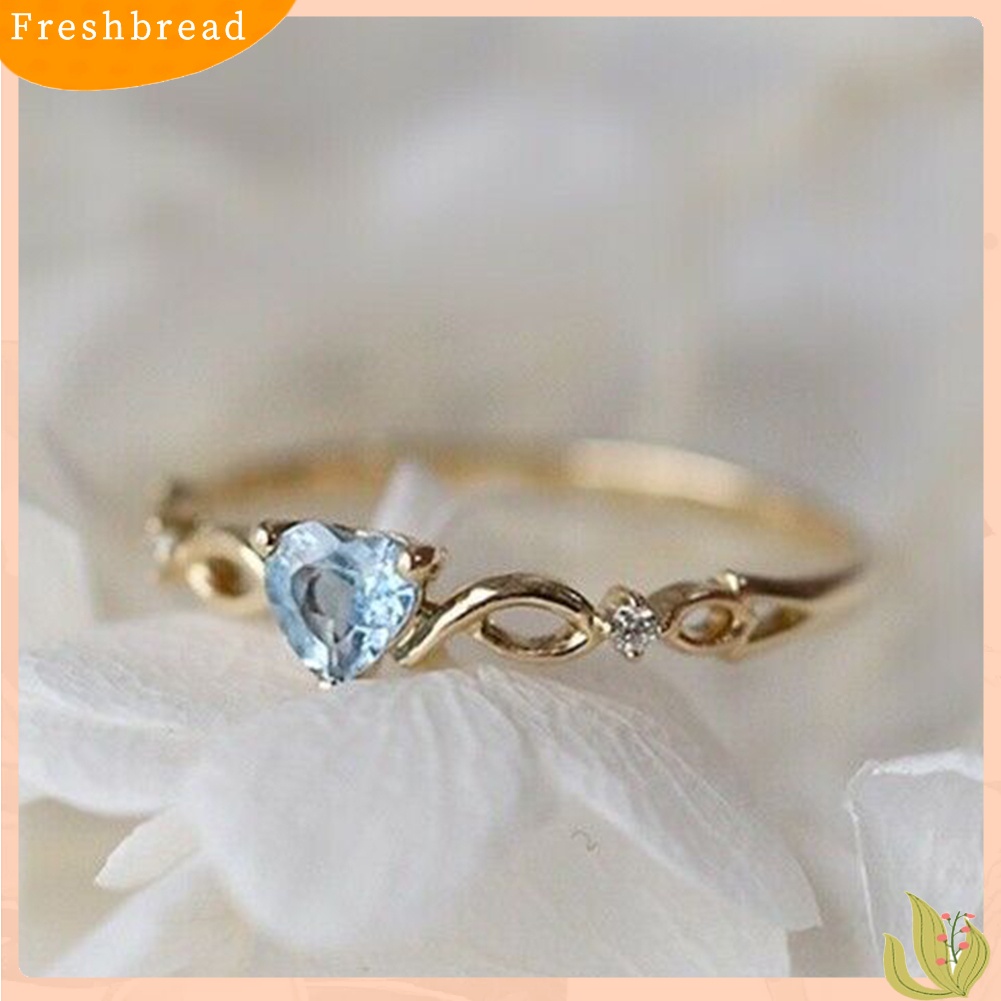 &lt; Freshbread &gt; Wanita Fashion Hati Cubic Zirconia Tergabung Hollow Band Cincin Hadiah Perhiasan Pernikahan