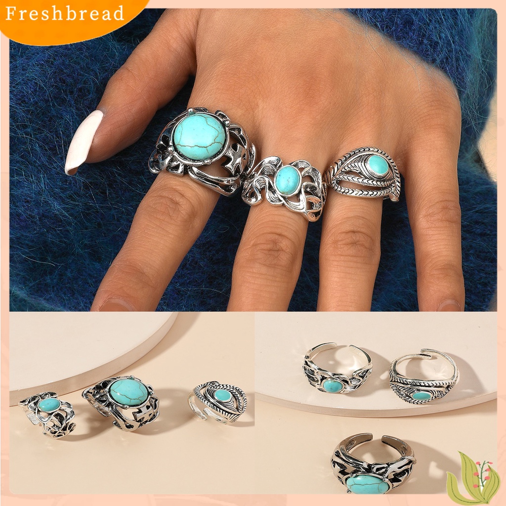 &lt; Freshbread &gt; 3Pcs Cincin Jari Wanita Adjustable Aksesoris Tahan Aus Cincin Terbuka Mata Kucing Untuk Pesta Malam