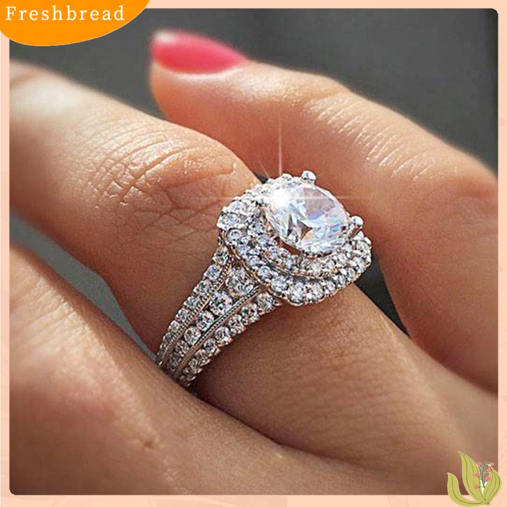 &lt; Freshbread &gt; Cincin Wanita Berlian Imitasi Hias Tidak Luntur Ringan Double Layers Wedding Circlet Untuk Ulang Tahun