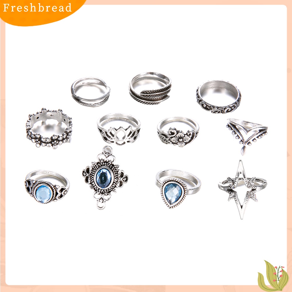 &lt; Freshbread &gt; 11 Pcs Wanita Retro Berongga Berlian Imitasi Knuckle Midi Ujung Jari Susun Cincin Bersama