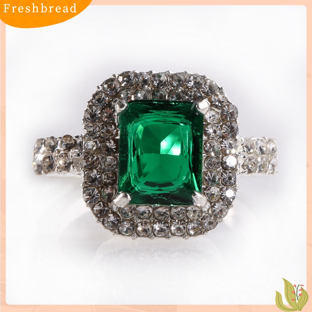 < Freshbread > Wanita Zirkon Hijau Perak Disepuh Cincin Fashion Pernikahan Bague Perhiasan Hadiah