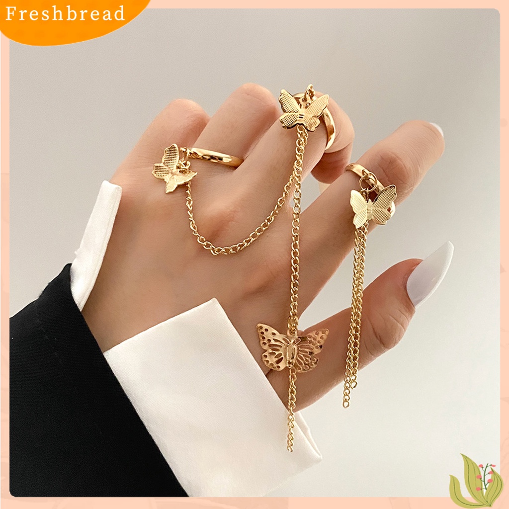 &lt; Freshbread &gt; 1set Cincin Jari Terintegrasi Artistik Paduan Rantai Desain Cincin Set Perhiasan Aksesoris