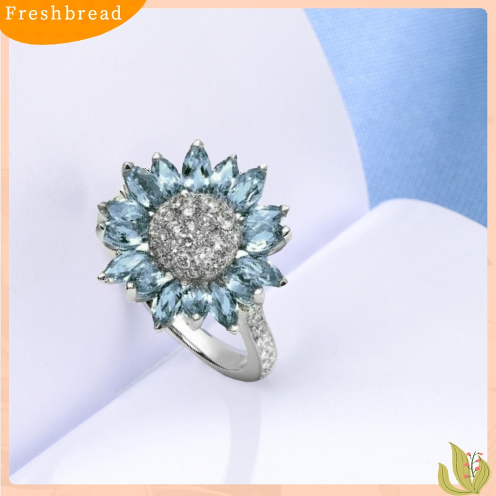 &lt; Freshbread &gt; Women Ring Bridal Shiny Cubic Zirconia Hias Sparkling Geometri Dekorasi Putih Aquamarine Bentuk Bunga Matahari Pernikahan Pertunangan Cincin Perhiasan Untuk Pacar