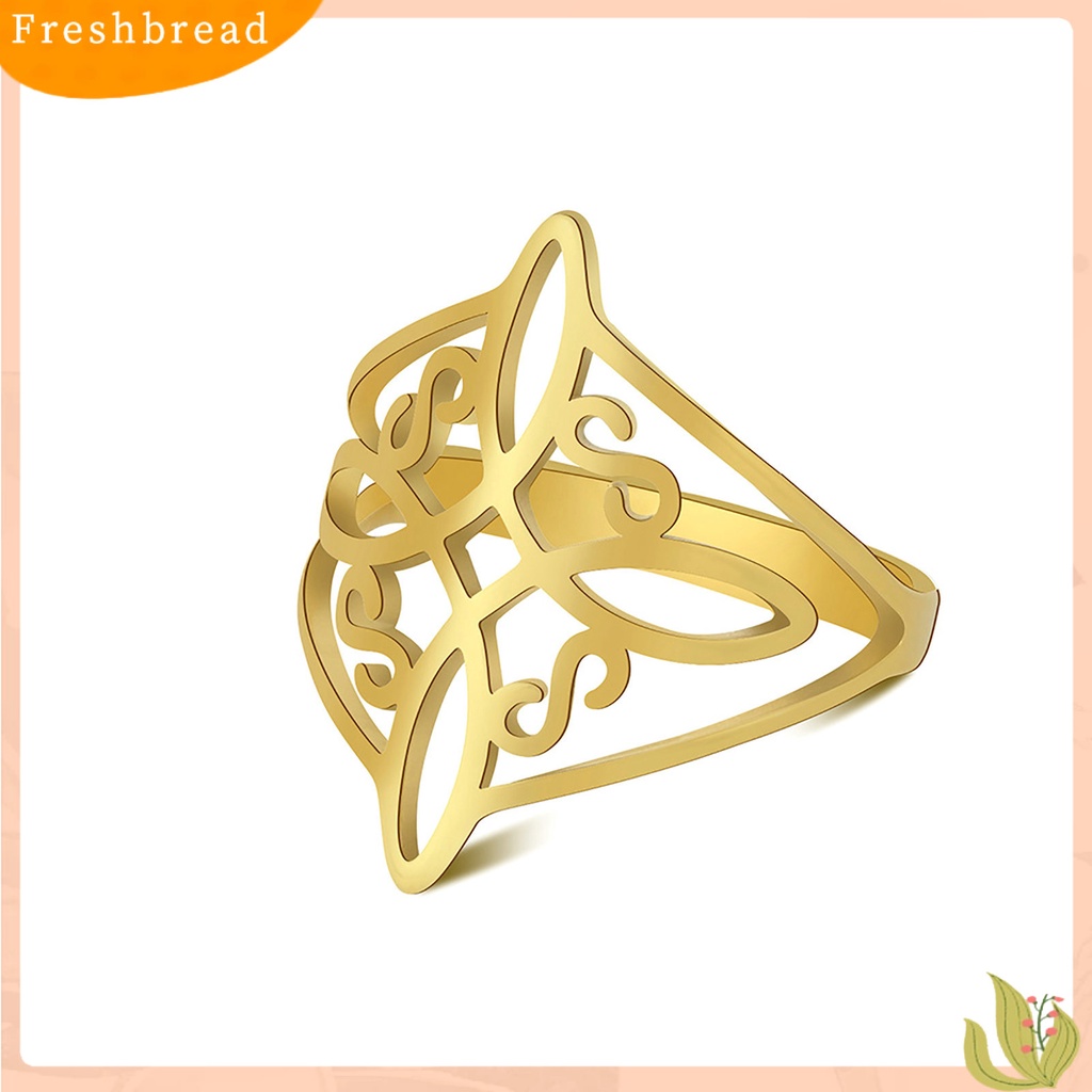 &lt; Freshbread &gt; Ladies Ring Geometric Electroplating Hollowed Pattern Bright Luster Permukaan Halus Berdandan Perhiasan Simpul Penyihir Cincin Stainless Steel Untuk Pakaian Sehari-Hari