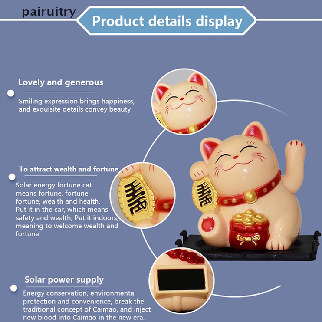 Prt Lucky Cat Dekorasi Mini Solar Melambai Otomatis Lucky Cat Hiasan Mobil Kue Baking Patung Patung Ornamen Desktop Rumah PRT