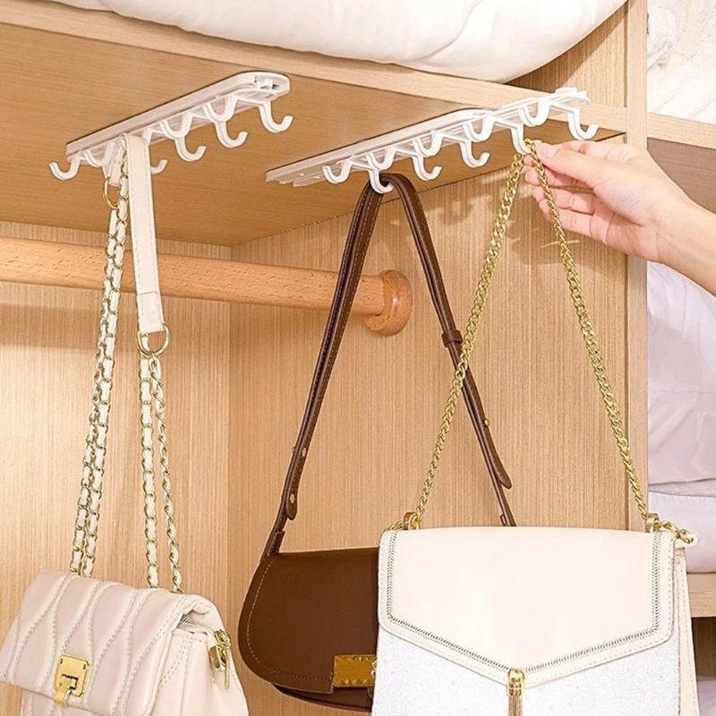 Alat Penyimpanan Multi-Layar Tarik Dua Baris Bentuk U Kait Handuk Cangkir Topi HandBag Holder Barang Hemat Ruang Organizer Rak Kuat Perekat Diri Rak Gantung