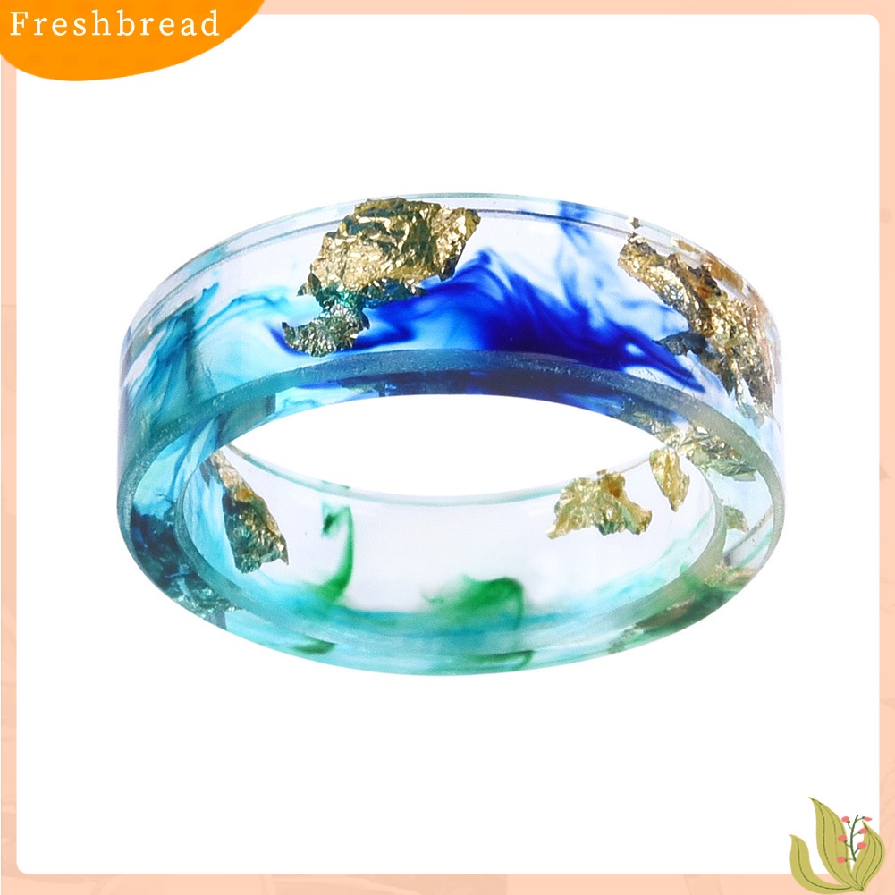 &lt; Freshbread &gt; Unisex Fashion Warna-Warni Tinta Foil Emas Transparan Resin Cincin Pesta Perhiasan Hadiah