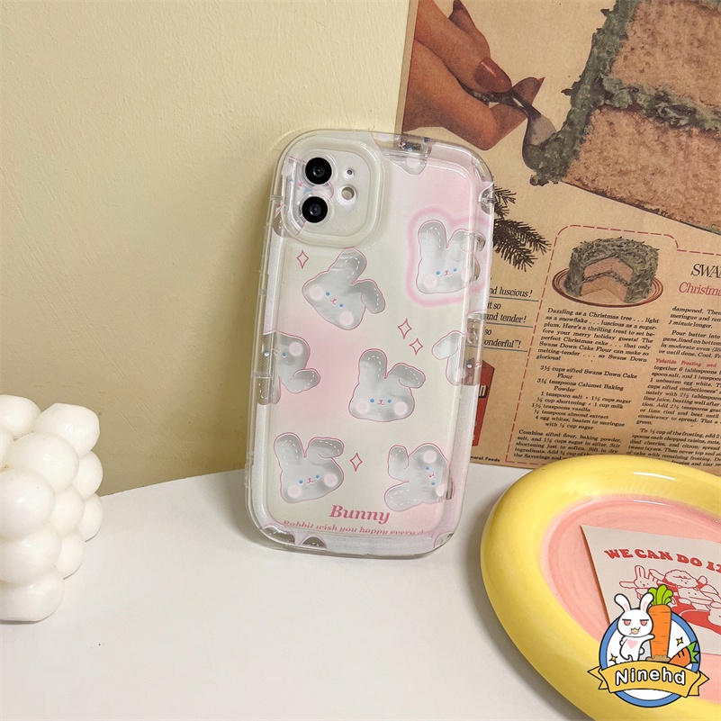 IPHONE Casing Kompatibel Untuk Iphone14 13 12 11 Pro Max X Xr Xs Max8 7 6 6s Plus SE 2020 Pink Powder Blusher Rabbit Casing Ponsel Canggih Bening Airbag Bumper Shockproof Cover Pelindung