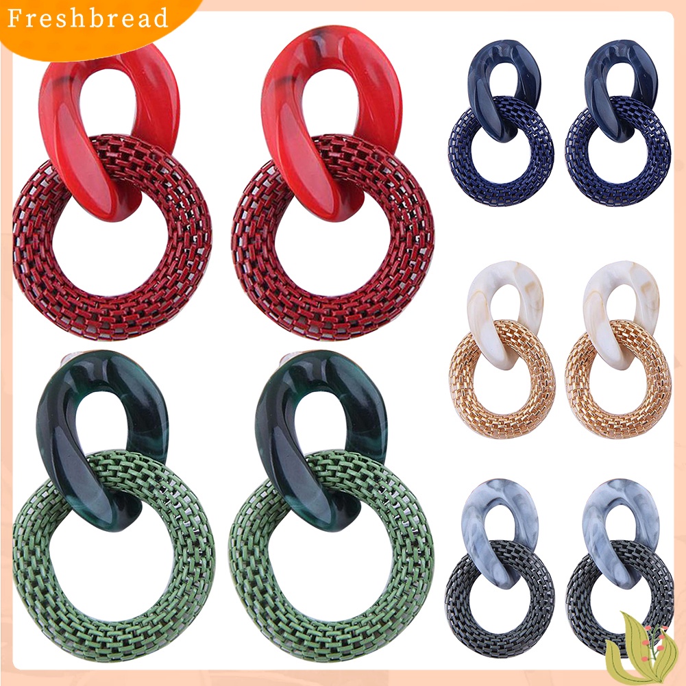 &lt; Freshbread &gt; Wanita Fashion Jala Akrilik Terkait Lingkaran Liontin Stud Anting Perhiasan Pesta