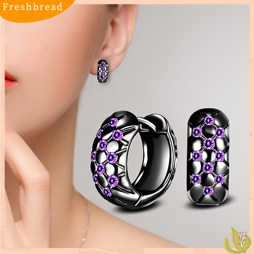 &lt; Freshbread &gt; Wanita Elegan Ungu Cubic Zirconia Ear Hoop Huggie Earrings Perhiasan Hadiah