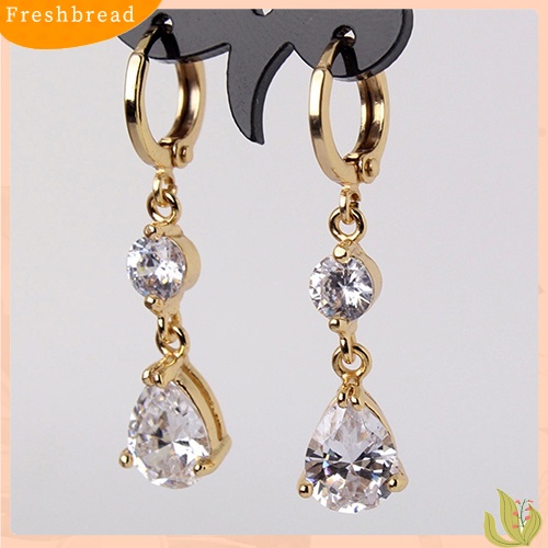 &lt; Freshbread &gt; Fashion Wanita Bentuk Tetesan Air Kubik Berlian Imitasi Menjuntai Anting Eardrops