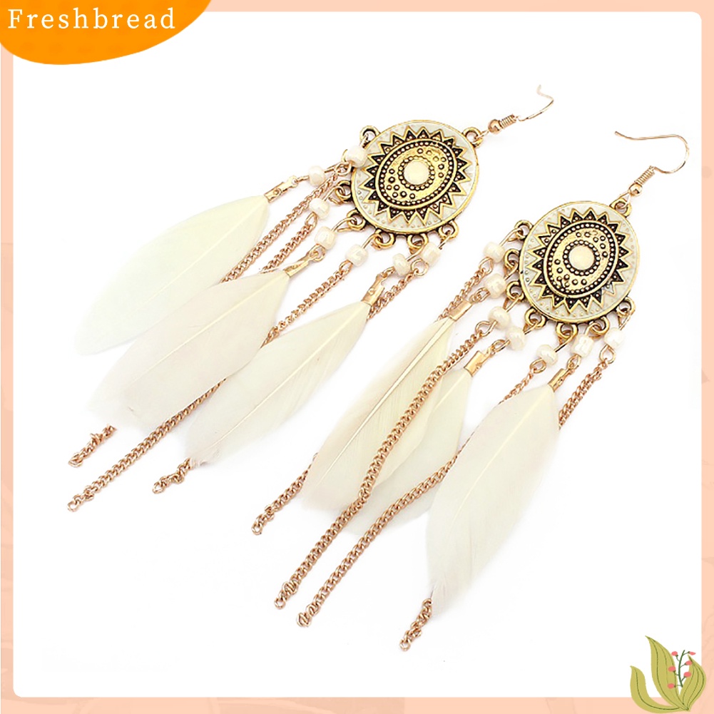 &lt; Freshbread &gt; Vintage Rantai Emas Bulu Rumbai Liontin Kait Anting Kasual Pesona Perhiasan