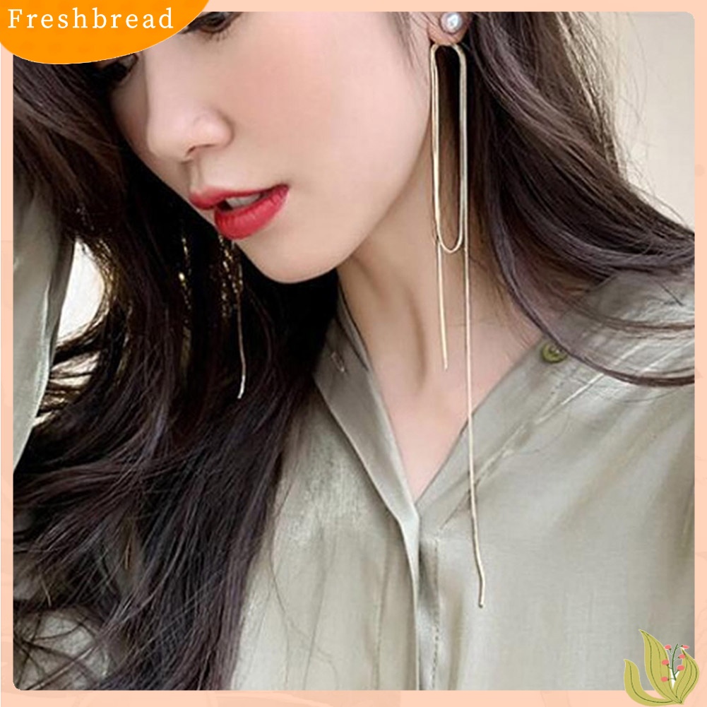 &lt; Freshbread &gt; Wanita Berlian Imitasi Mutiara Imitasi Riak Rumbai Panjang Drop Anting Pernyataan Perhiasan
