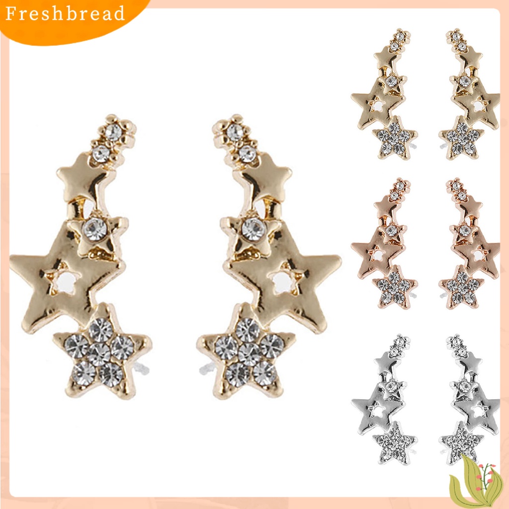 &lt; Freshbread &gt; 1pasang Anting Pejantan Wanita Bentuk Bintang Berlian Imitasi Mengkilap Tahan Lama Lady Earrings Female Ear Decor