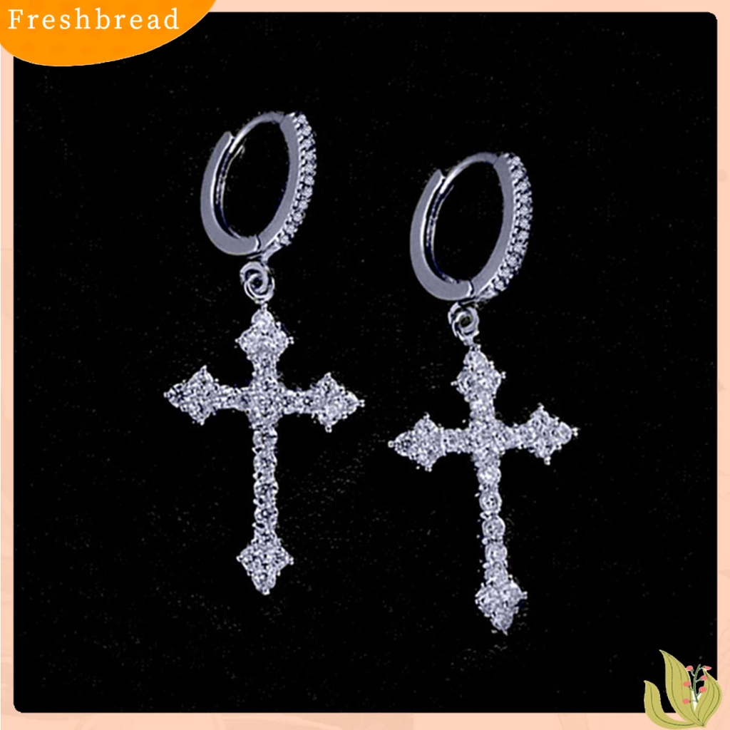 &lt; Freshbread &gt; 1pasang Anting Menjuntai Cross Hip Hop Perhiasan Berkilau Terang Kilau Anting Hoop Untuk Pakaian Sehari-Hari